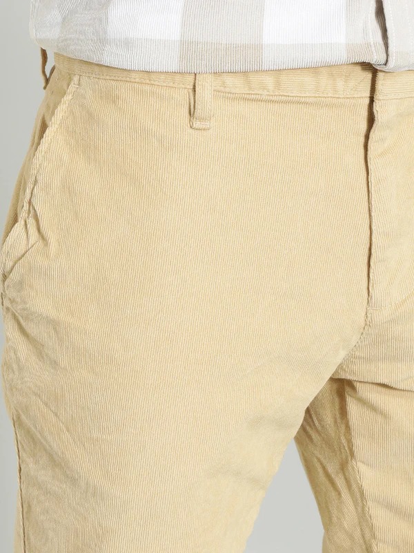 Indian Terrain Men's Comfort Fit Solid Beige Trousers